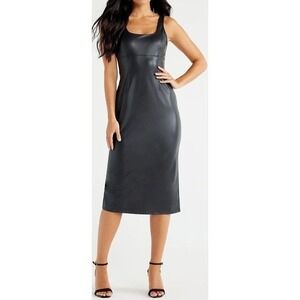 Sofia Jeans Womens Dress Size S Black Faux Leather Sleeveless Midi Casual Chic